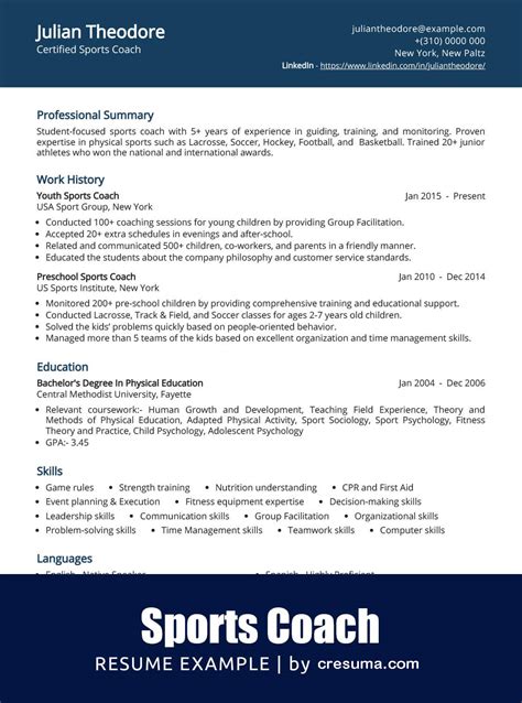 sample resume for a coach.